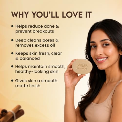 Image of Jovees Herbal Cinnamon & Neem Face Bar 300g - Pimple & Acne Removal Soap for Oily, Acne-Prone Skin, Controls Breakouts, Reduces Excess Oil, Deep Cleansing | Herbal Antibacterial Soap for Men & Women (Set of 4)