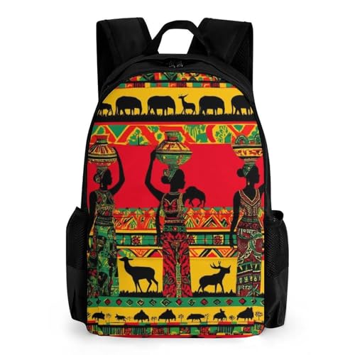Supdreamc Ethnic Tribal African Black Women Deer Elephants Art Rucksack Polyester Anti-Theft Multipurpose Bookbag Big Capacity Travel and Sport Backpack Rucksack With Side Pockets