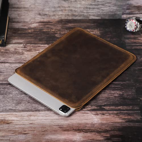 Catapurus Top Grain Leather 12.9" Tablet Sleeve Slim Protector, Vintage Design, Fully Handmade, Compatible With 12.9" Ipad Pro 3/4/5/6 Gen, Fits A2233 A2069 A2378 A2379 A2461 A2462, Coffee 12.9 Inch #TOP1