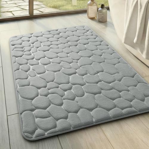 Image of YIHOUSE Memory Foam Bath Mat Cobblestone Bathroom Rugs Super Water Absorbent Bath Mats for Bathroom Machine Washable Bath Rugs(17x24,Light Gray)