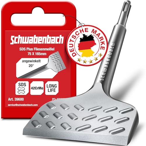 SCHWABENBACH Fliesenmeißel SDS Plus 75 x 165 mm - Neue Design Abgewinkelt 20 - Ideal zum Abtragen von Verputz - Fliesen entfernen - Flachmeißel - Mauer schnell Abstemmen mit Bohrhammer