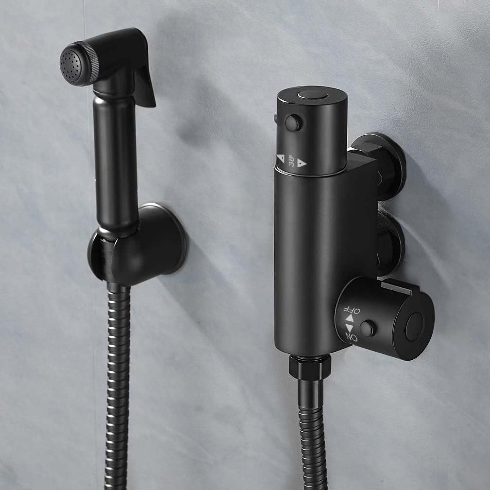 Nes Home Matte Black Bidet Douche & Thermostatic Bar Valve With Spray Kit Muslim Shataff