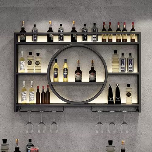 Botellero de Pared de Metal Industrial con Almacenamiento Multicapa, diseño Moderno para Comedor, con Capacidad para Varias Botellas y Copas de Vino.