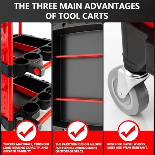 Image of Auto Detailing Cart with Wheels, 3 Tier Rolling Detail Cart with Long Hanging Plate & Hooks & Brush & Towel and Gloves, for Detailers Garage, Workshop, Repair Shop, Storage Tool