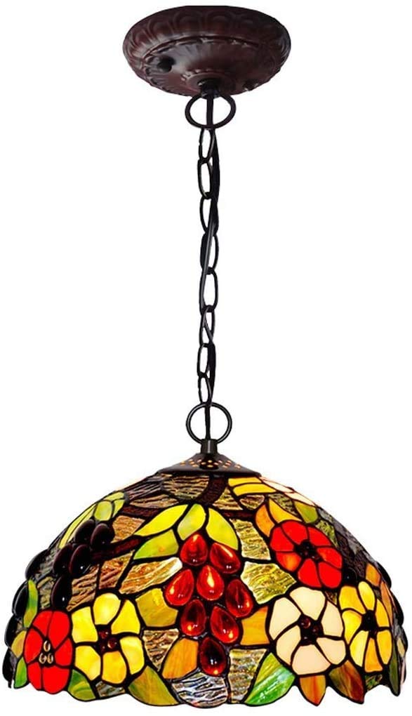 HPTHLY Chandeliers, Tiffany Style Stained Glass Raisin Hanging Lamp With Handmade Lampshade, Suitable For Decorating Room