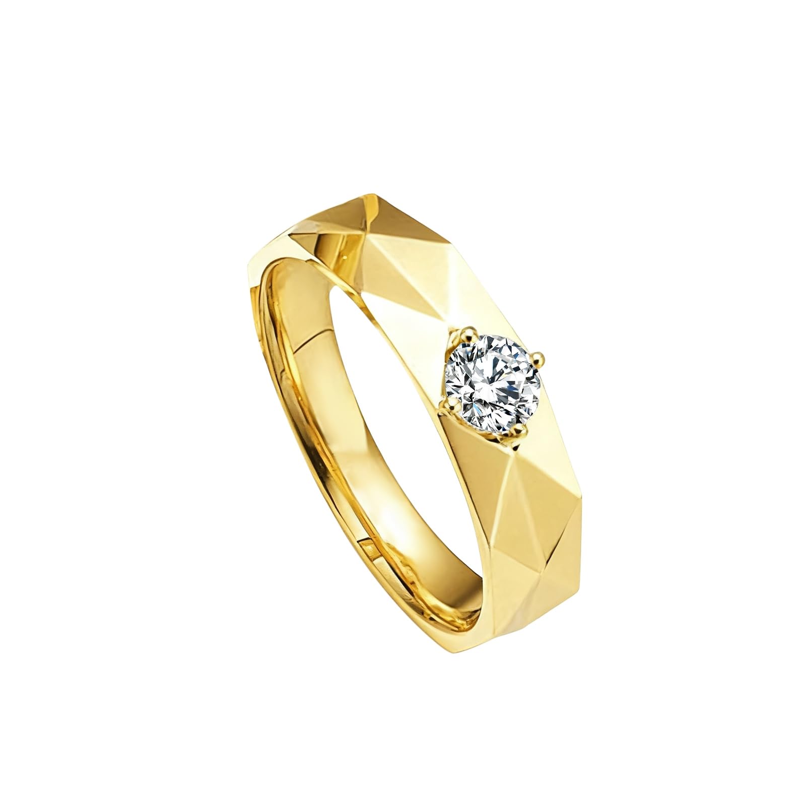 Anillo de boda de oro amarillo de 18 quilates, diamante solitario de 0,3 quilates, alianzas de boda 750, oro auténtico, 5,3 mm, para mujer, talla 62 (19,7)