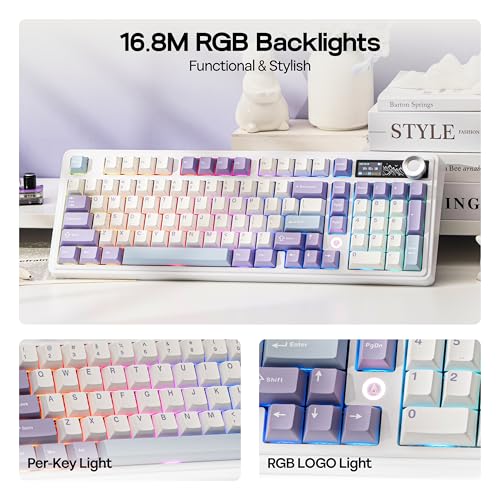 MechLands AJAZZ AK980 V2 Mechanical Gaming Keyboard with Display Screen, 10000mAh Battery, 98% Wireless Keyboard with BT/USB-C/2.4GHz, Hot Swappable, Linear Switch, Knob, RGB for Win/Mac (White) by MechLands - Used condition - Image 6