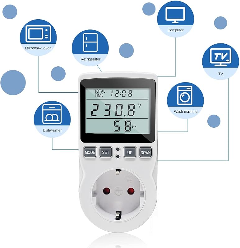 KETOTEK Energiafogyasztás Mérő Konnektor, Áramfogyasztás Mérő 11 Üzemmóddal, 3680W Teljesítménymérő LCD Kijelzővel