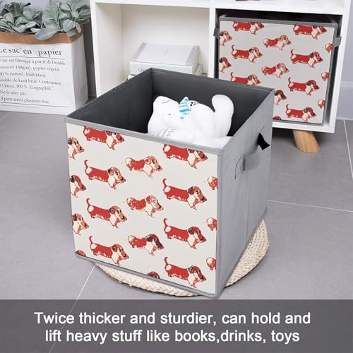 Bac de rangement teckel panier cube ouvert tissu 27cm maison - 7