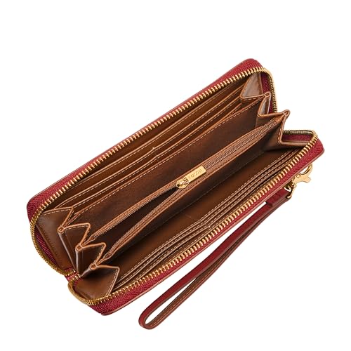 Image of Fossil Women's Logan Leather RFID-Blocking Zip Around Clutch Wallet with Wristlet Strap for Women