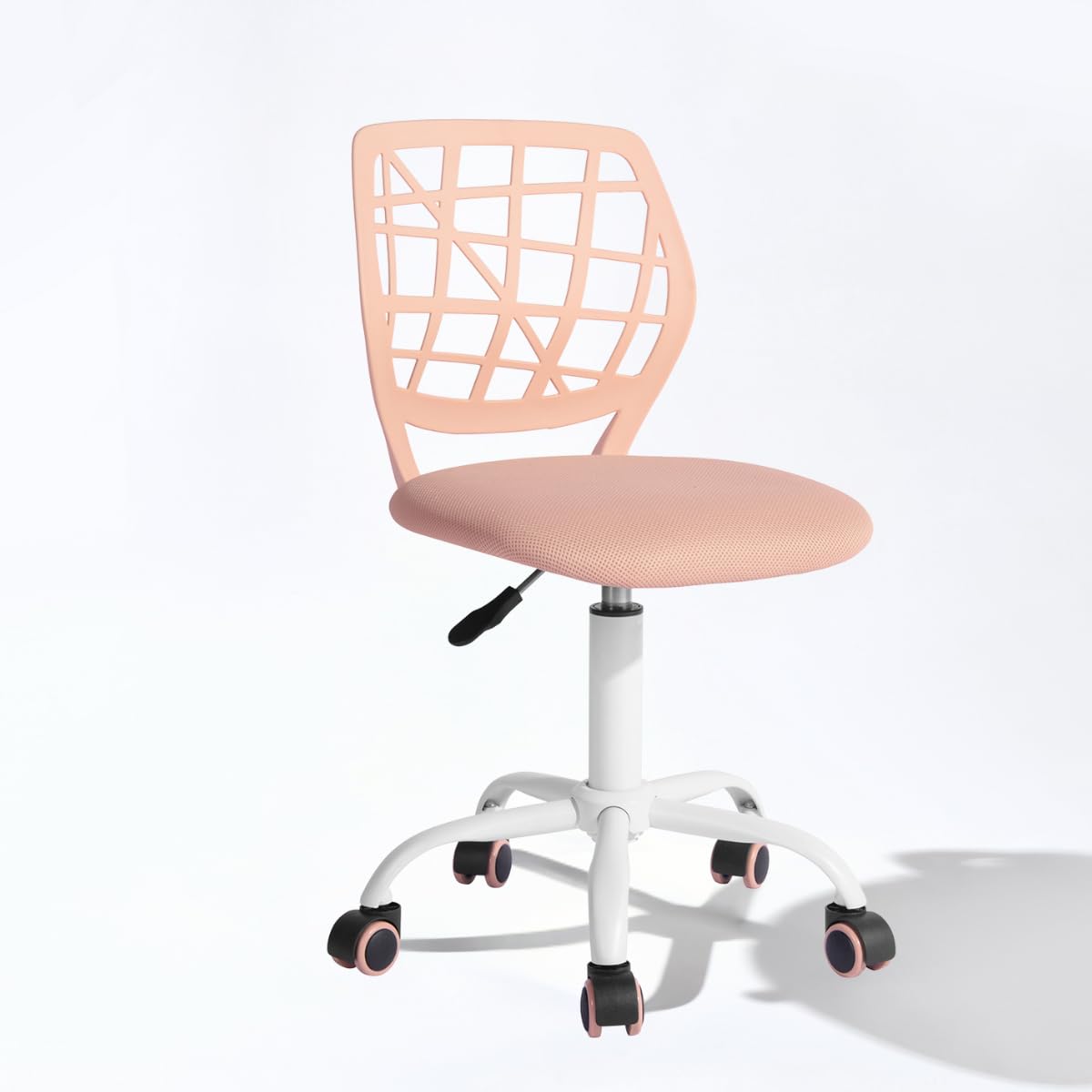 FurnitureR Compact Gaming Chair, Hollow PP Backrest, Adjustable Height, Ergonomic Swivel Sponge Seat, 5-Wheel Iron Base, for Teens & Kids Drawing, Gaming, Classroom, Pink, 38.5 x 40 x 87 cm