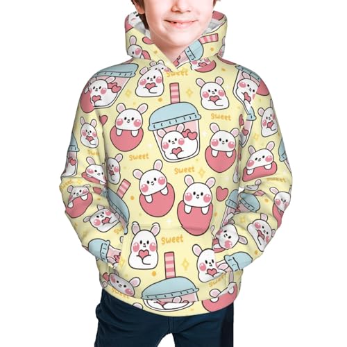 Cute Rabbit and Milk Tea Kid Hoodies Boys Sweatshirts Girls Pullover with Pocket3