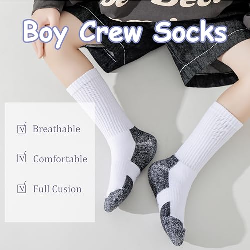 Marchare Boys Socks Kids Cushioned Crew Socks Girls Thick Cotton Athletic Running Socks Black/White 6 Pack2