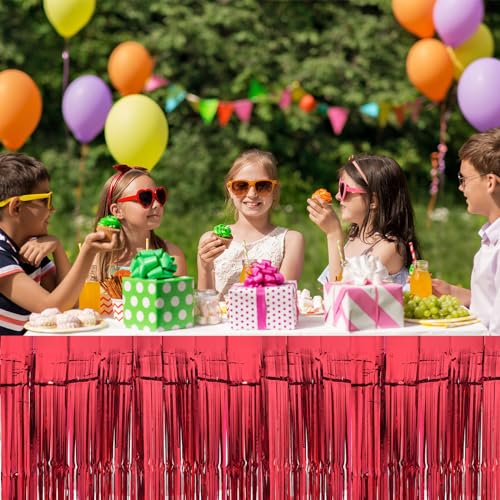 MECCANIXITY 6 Pcs 29x108 Inch Light Orange Metallic Foil Fringe Tinsel Table Skirts for Rectangle Tables Tinsel Backdrop Curtain for Wedding Birthday Party Decoration by MECCANIXITY - Image 7