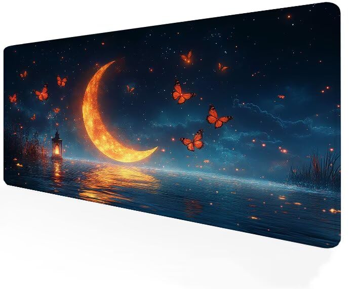 Tapis souris XXL 900x400x3mm imperméable et lavable jaune motif Lune G1-579