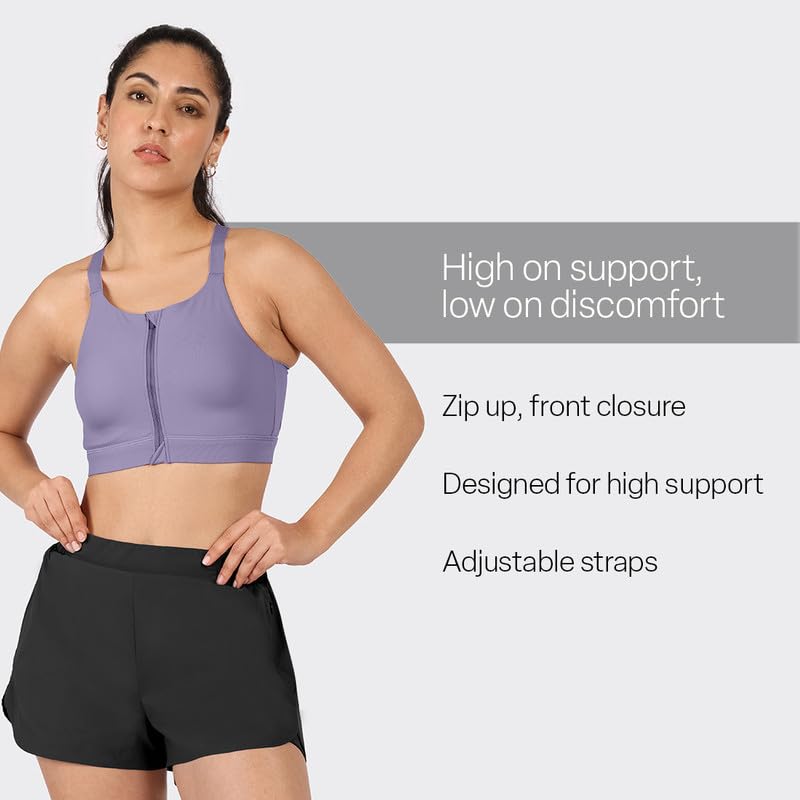 Image of BlissClub Zip-Up Sports Bra | Front Zip Closure | Attached Hook for Extra Support | Adjustable Straps | Removable Cups