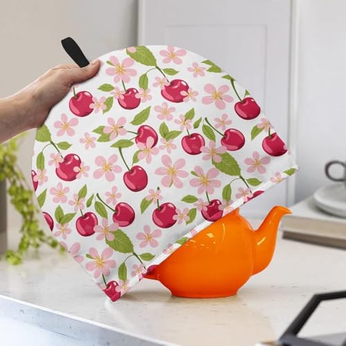 Image of Large Tea Cozy for Teapot Red Cherry Print Extra Thick Tea Pot Cover Home Kitchen Decoration Insulated Teapot Cozy Dust Kitchen Accessories for Home Daily