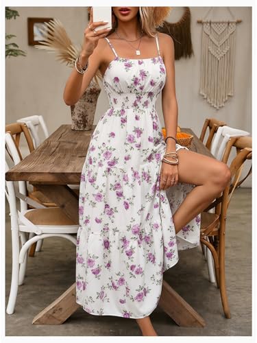 Image of BEAUDRM Women's Summer Maxi Dresses Boho Summer Wedding Guest Dress Beach Vacation Outfits Cruise Flowy Milkmaid Sundresses