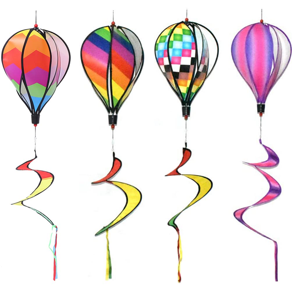 Toddmomy 4pcs Hot Air Balloon Wind Spinners Rainbow Wind Chime Garden Pinwheels Whirligigs Striped Rainbow Windsock Windmill Wind for Garden Decoration