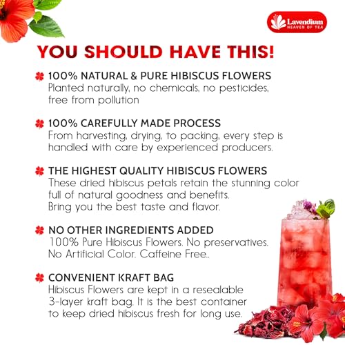 Image of Lavendium Dried Hibiscus Flowers, Hibiscus Petals for Tea & Drinks, 32 oz