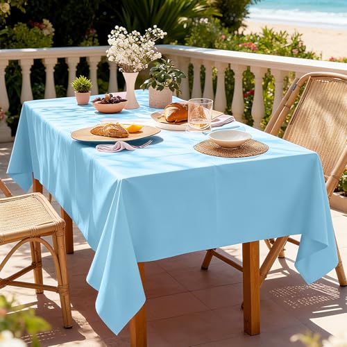 Image of Light Blue Tablecloth - 3 Pack 54 inch x 108 inch Rectangle Disposable Light Blue Plastic Table Cloth, Waterproof Table Cover for Party, Holiday & Gathering Use