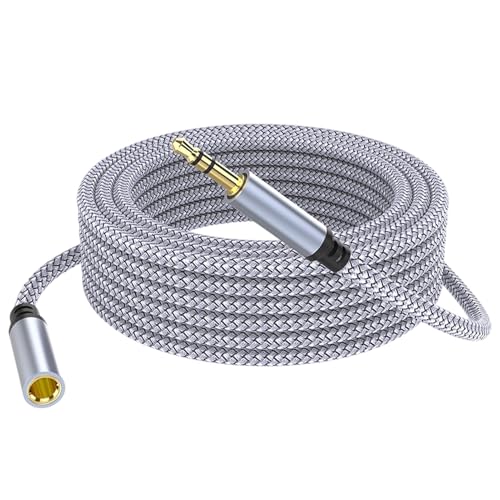 NUDVMUCH Cable Alargador Audio 5M Cable Extensión - Cable De Extensión De Nailon Trenzado De 3,5 Mm, Cable AUX Estéreo De Alta Fidelidad Para Auriculares Y Audio De Coche, Altavoces, Tabletas (Gris)
