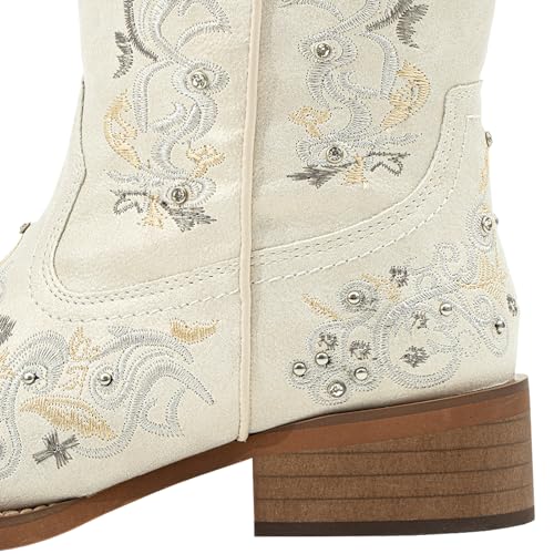 SheSole Women Cowboy Boots Sparkle Western Cowgirl Boots for Ladies Rhinestone Wide Square Toe Mid Calf Floral Shoes4