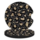 FJyuanqi Car Coasters for Cup Holders, 2 Pack Anti Slip Universal Rubber Car Cup Coaster for Women Men, Car Interior Accessories - Black Gold Leopard Print
