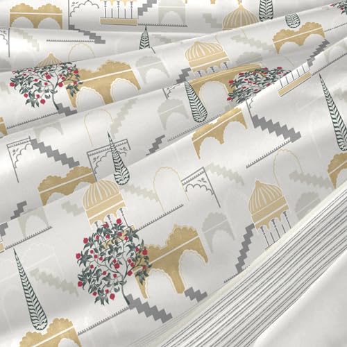 Image of Trident King Size Bedsheet Cotton Road To Jaipur Collection 100% Cotton Bedsheet For Double Bed Cotton 1 King Size Bedsheet With 2 Pillow Covers Super Soft 210 Thread Count-Noor Honey Mustard, 210 tc