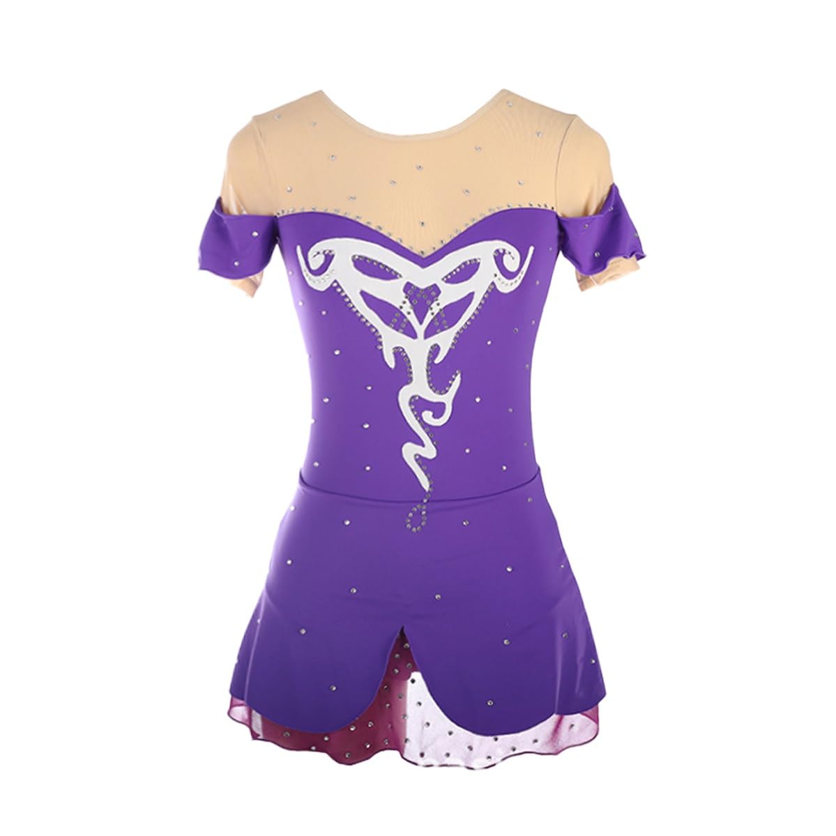 Vestido De Patinaje Artístico Danza con Pedrería Maillot Gimnasia Ritmica con Falda Disfraz Competicion para Fiesta Actuación(XX-Small)