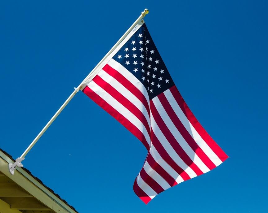 Grace Alley Flag Pole Kit Includes Tangle Free Flag Pole, Flagpole Bracket and American Flag - Made in USA. Great for Residential or Commercial (American Classic White Kit)