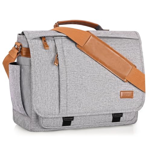 Image of ESTARER Messenger Bag 17-17.3 Inch, Men's Computer Bag Water-resistant Canvas, Laptop Shoulder Bag for Travel Work College, Light Grey