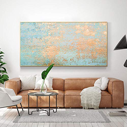 Toile murale moderne 70x140cm décoration maison grand format affiche abstraite bleu or
