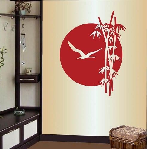 Miniatura 2 de Vinilo de pared para decoración del hogar, diseño único de pájaro volador y árbol de bambú, diseño único 1360