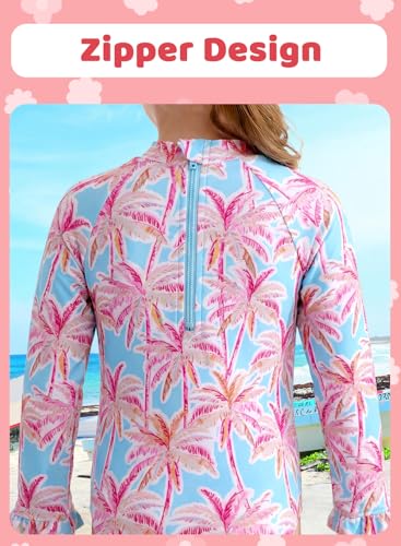 Image of Alakuoti Long Sleeve One Piece Ruffle Swimsuit for Toddler Girls Baby Girl Rashguard Shirt with UPF 50+ Sun Protection