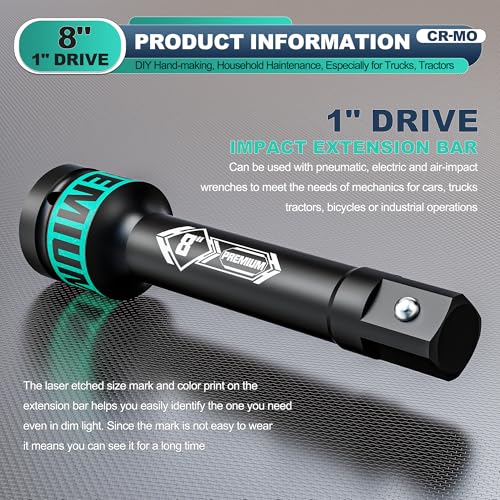 Image of 1 inch Drive Impact Extension Bar, 8 Inch Length Socket Extension, CR-V Steel, Narrow and Deep Areas in Household Haintenance, Trucks Tractors Repair or Industrial Operations