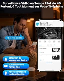 UCOCARE Camera de Surveillance sans Internet, 4MP 4G LTE Camera Carte SIM, Mini Camera Voiture sans Fil 4G, 5200mAh Batterie, Angle Vision 160°, Détection Mouvement Radar AI, 4MP Vision Nocturne