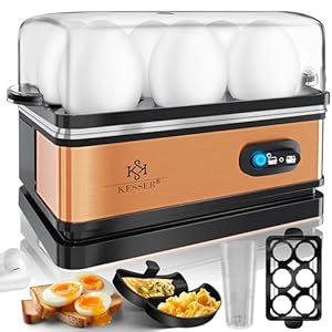 KESSER® Eierkocher für 1 bis 6 Eier elektrisch aus Edelstahl 400W & Warmhaltefunktion | Kipp-Funktionsschalter drei Härtegrade | BPA-Frei & Spülmaschinenfest | Messbecher & 2x Omlettschalen, Kupfer
