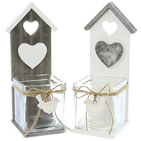 Farol de Madera Frank Flechtwaren en Blanco y Gris, 7 x 9 x 21 cm Cover