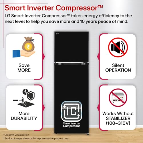 Image of LG 251 L, 2 Star, Smart Inverter, Smart Mode, Frost-Free Double Door Refrigerator (GLT2526WWOB, Onyx Black, Multi Air Flow, Express Freeze, Deodorizer, Bigger Size & Better Cooling, 2026 Model)