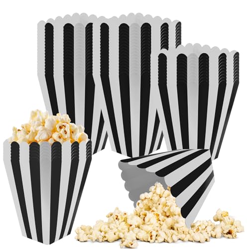 Image of 50 Pcs Popcorn Boxes Black and White Striped Cardboard Popcorn Container for Halloween Movie Nights Birthday Wedding(Black,White)