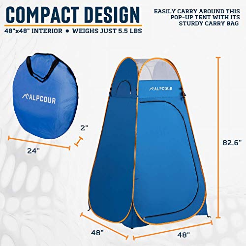 Alpcour Portable Pop Up Tent â Privacy Tent for Portable Toilet, Shower and Changing Room for Camping and Outdoors â Spacious, Extra Tall and Waterproof with Utility Accessories - Sturdy and Easy Fold - Image 3
