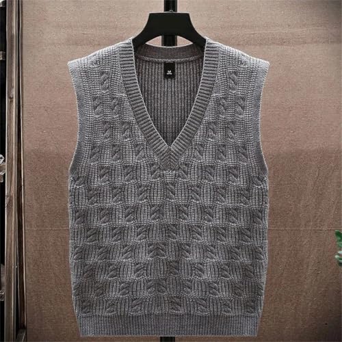 Men V Neck Sleeveless Sweater Vest Thick Knit Fall Winter Casual Waistcoat Loose Pullover Top2