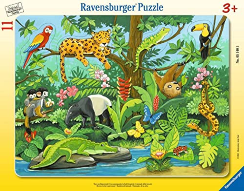 Ravensburger Puzzle pour Enfants - 05140 Animaux dans la forêt Tropicale - Puzzle à Cadre pour Enfants de 3 Ans et Plus, avec 11 pièces