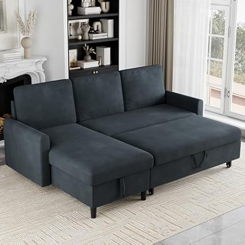 Shintenchi Sofa Couch, Sofa Bed- 2 in 1 Pull Out Couch Bed with Storage Chaise for Living Room, Sofa Bed Sectional Sofa Couch Linen Couch (Dark Grey) Cover