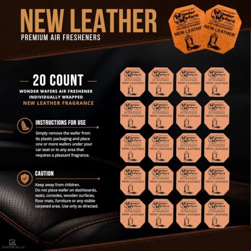 Image of Wonder Wafers 20 Count Air Fresheners Individually Wrapped, New Leather Fragrance