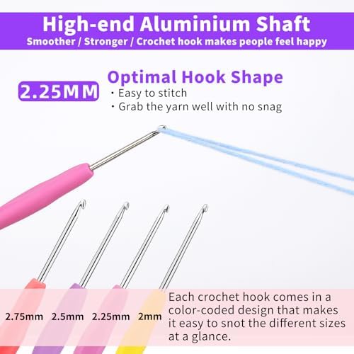Iuuidu 4PCS Crochet Hooks, 2.0/2.25/2.5/2.75mm Small Crochet Hooks - 2