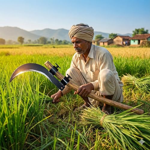 Image of Hand Sickle Cutter | Sharp Curved Blade for Grass, Weeds, Harvesting and Gardening | Durable Manual Farming Tool for Cutting and Trimming Plants