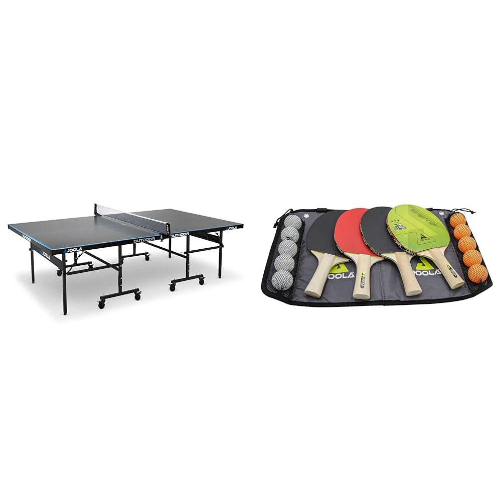JOOLA Tavolo da Ping Pong Outdoor J200A Professionale, 6 mm, Superficie composita in Alluminio, Resistente alle intemperie, Pieghevole, Struttura Rapida, Colore: Grigio/Blu, 274 x 152,5 x 76 cm