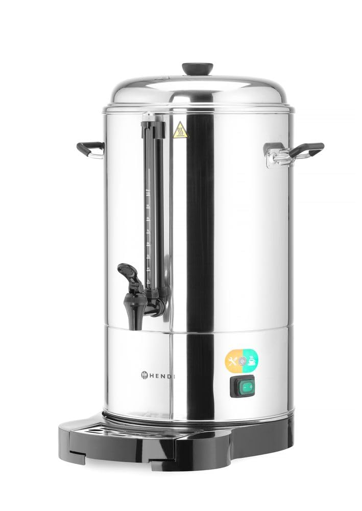 HENDI Kaffee-Perkolator, Doppelwandig, Energiesparend, eingebauter Filterwanne, non drip Hahn, für grob gemahlen Kaffee, kein Papierfilter notwendig, 10L, 230V, 1500W, 386x393x(H)576mm, Edelstahl 18/0